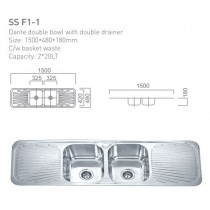 ECT Dante double bowl with double drainer 1500*480*180mm